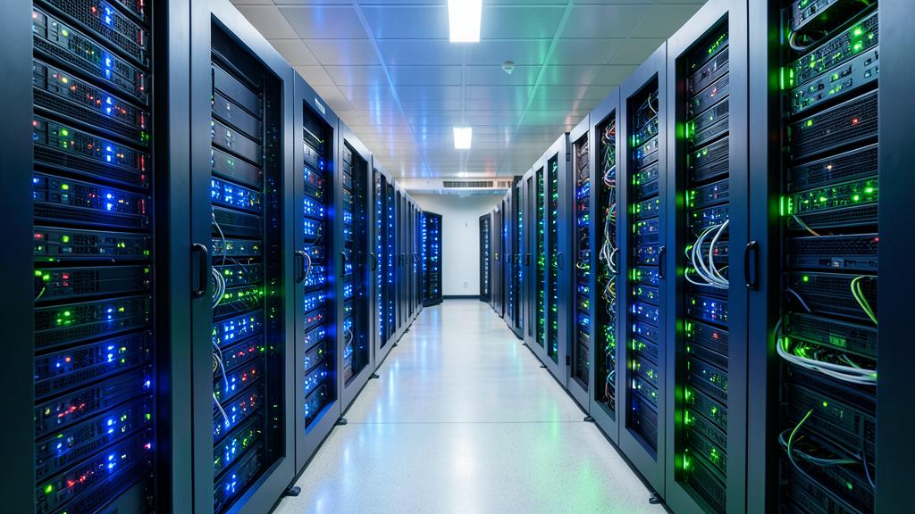 Rows of servers in an AI data centre