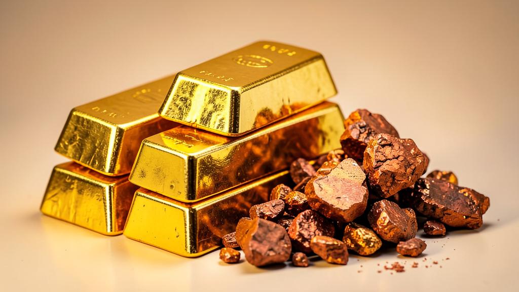 Stacked bullion bars and raw ore